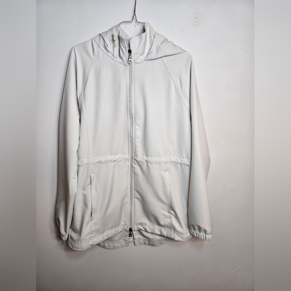 White Zip-Up Rain Coat with Hood - Picture 2 of 8